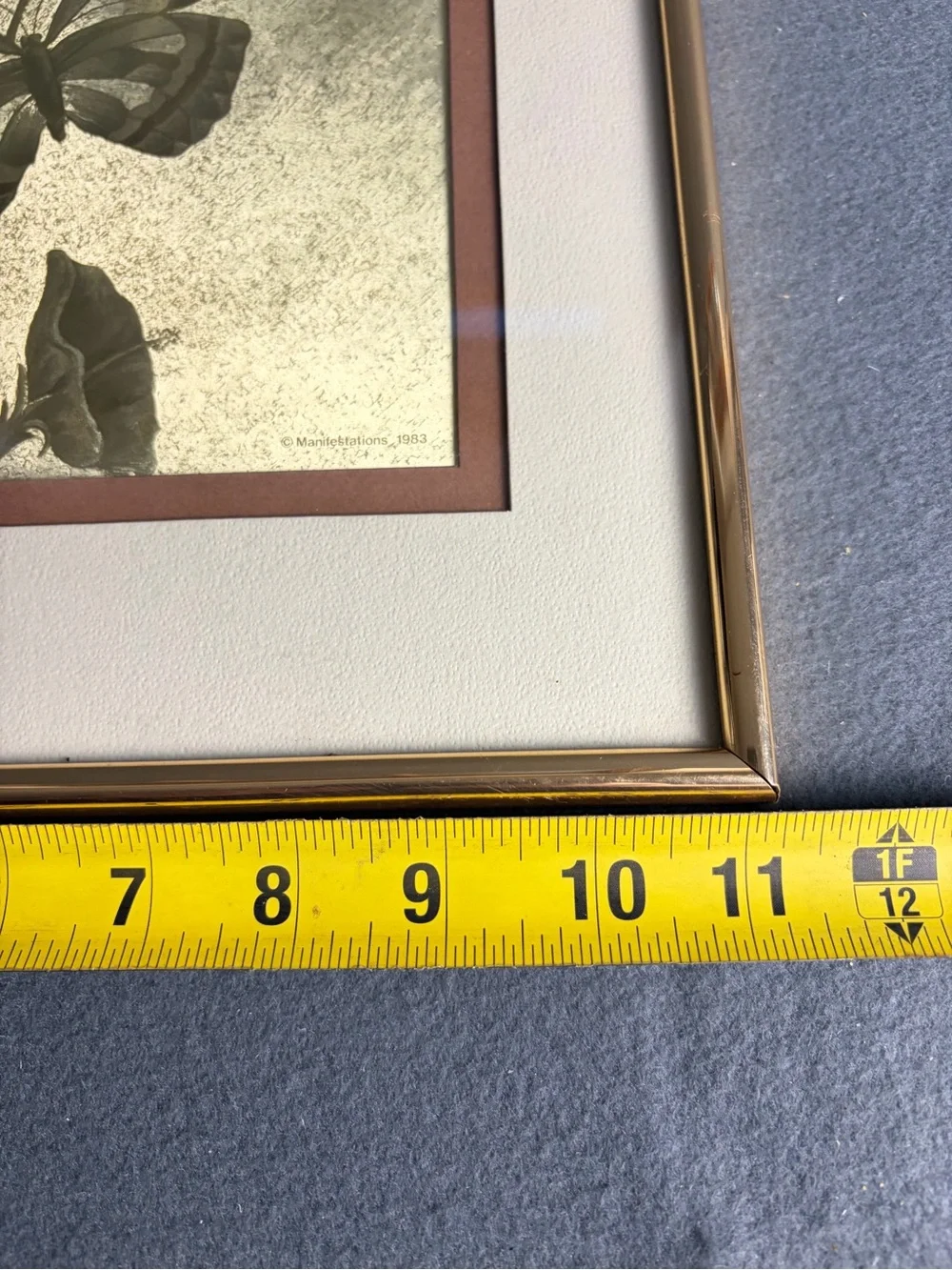Vintage 1983 Manifestations Gold Butterfly Framed Wall Art Optical Illusionary